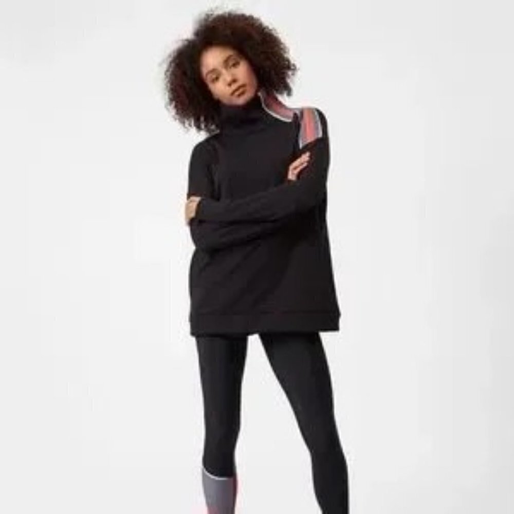 Sweaty Betty Black Mock Neck Oversized Pullover Fleece Sweater Size Small